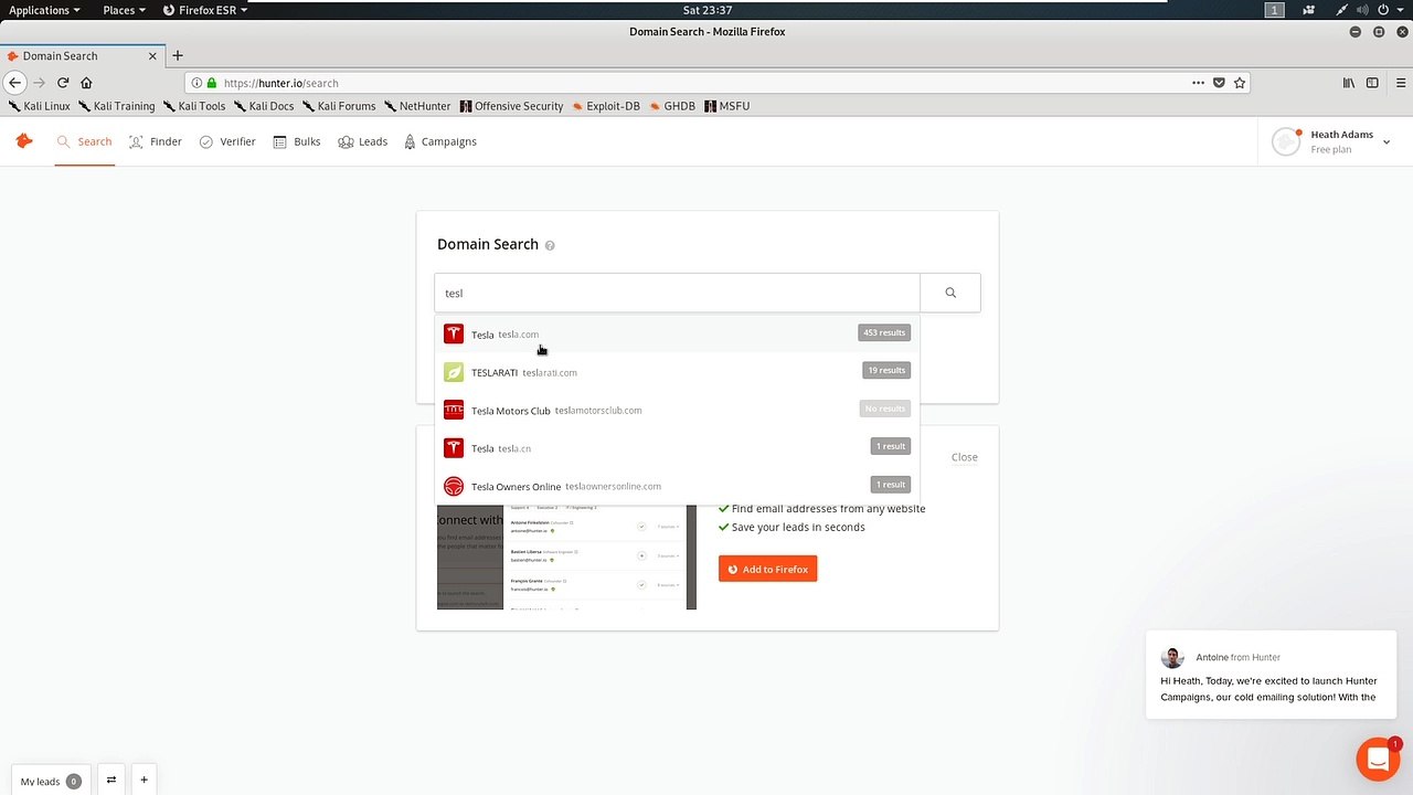 Security Academy Practical Ethical Hacking - Email Gathering with Hunter.io