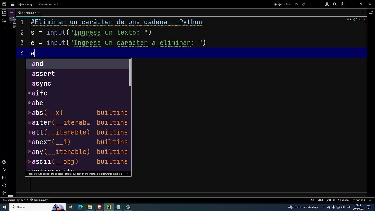 Eliminar un carácter de una cadena en Python