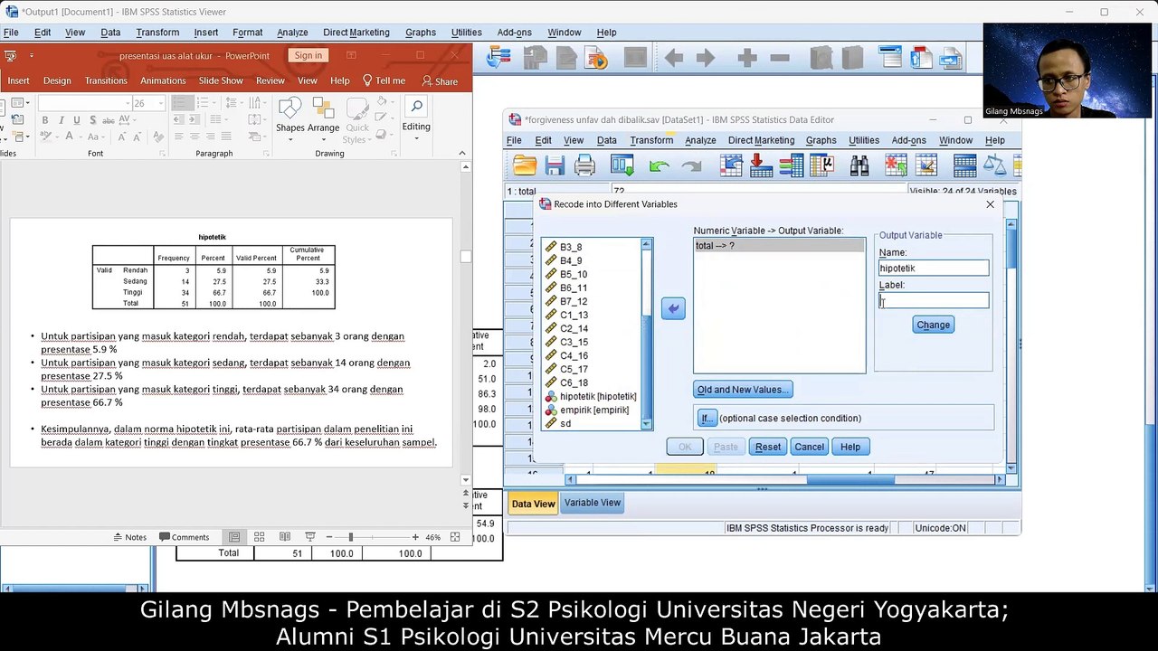 Cara Analisis & Olah Data Kategorisasi Norma Empirik & Hipotetik di SPSS - Gilang Mbsnags