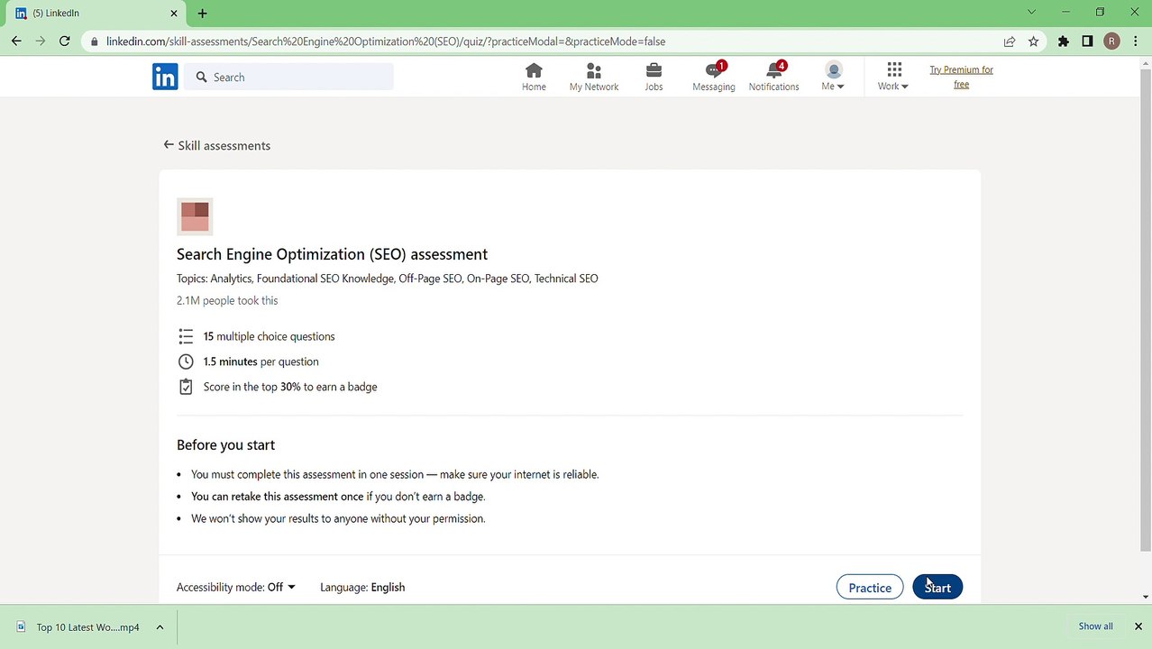 Linkedin Search Engine Optimization (SEO) Skill Assessment Test Quiz Answers 2023