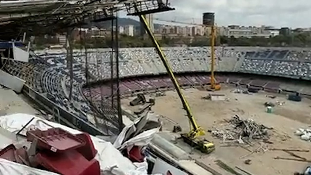 Barcelona’s Camp Nou looks unrecognisable as iconic stadium in ruins amid rebuild