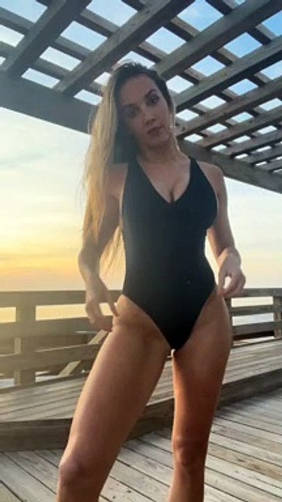 chelsea-green in a purple bikini