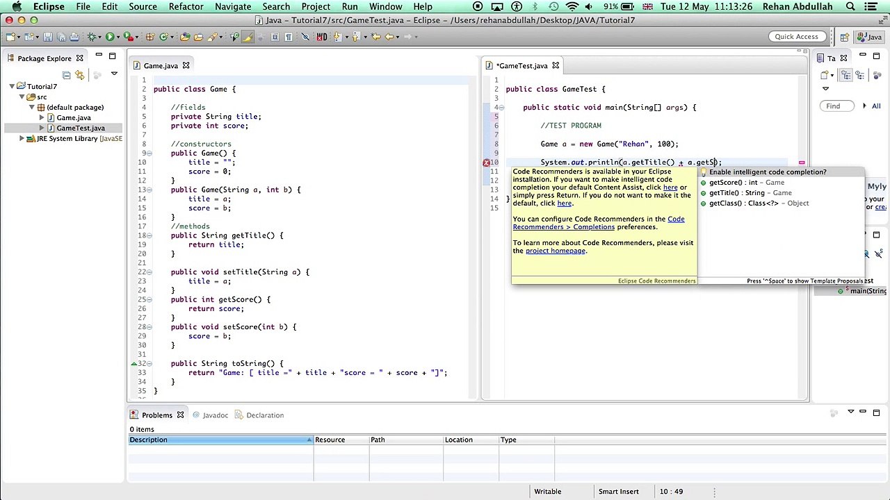PROGRAMMING IN JAVA using Eclipse - Tutorial 7 | Custom Classes (Part 2)