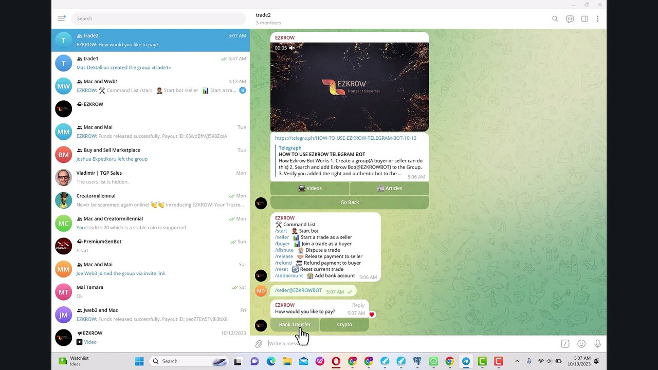 ezkrow: fully automated telegram escrow bot