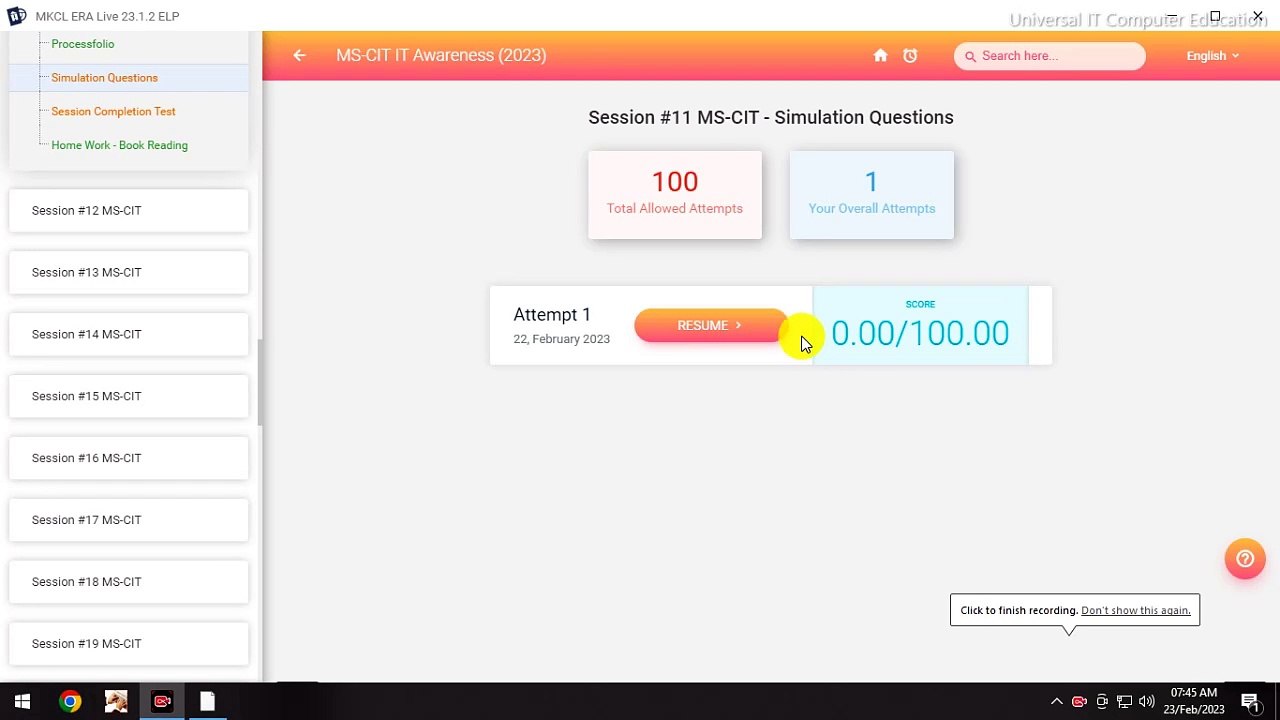 MSCIT Session 11 Simulation Questions