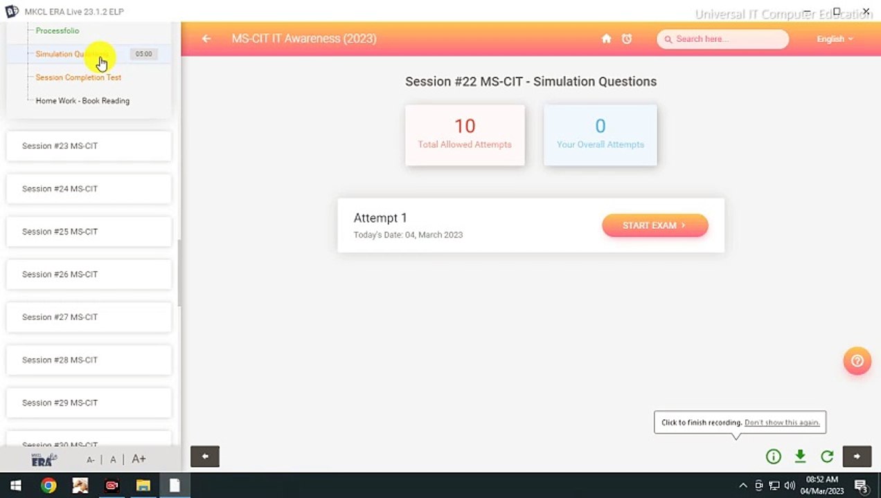 MSCIT Session 22 Simulation Questions