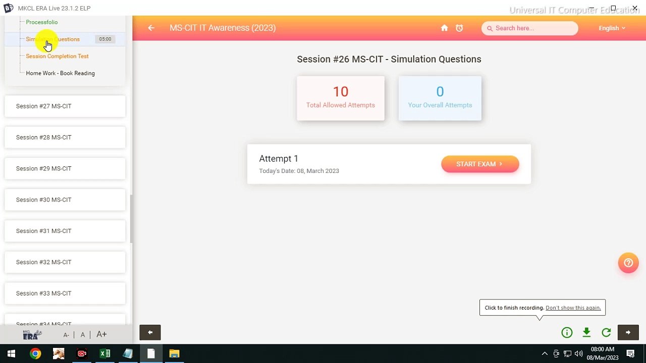 MSCIT Session 26 Simulation Questions