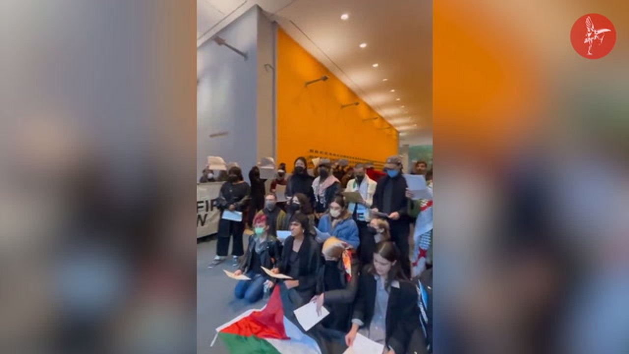 Protesters stage sit-in at New York Times headquarters to call for cease-fire in Gaza