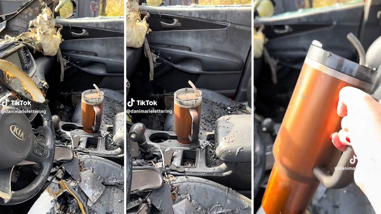 Yanan arabadan sapasağlam çıkan termos viral oldu