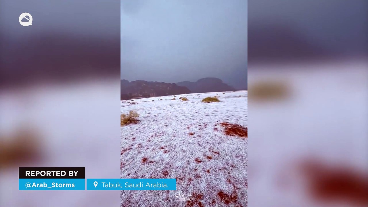 Striking White Desert in Tabuk After Heavy Hailstorm ❄️