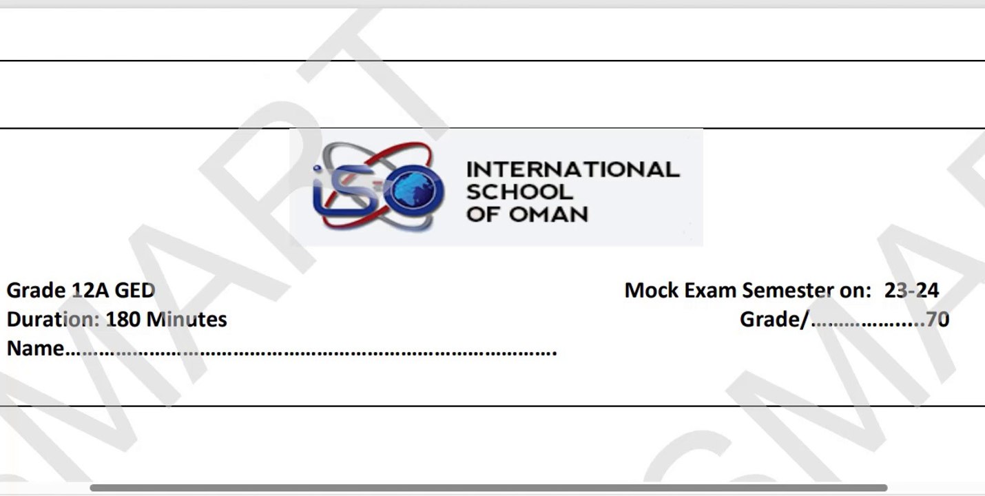 Solving advanced mathematics (mock exam) [ International school of Oman ] 2023-2024 first semester .