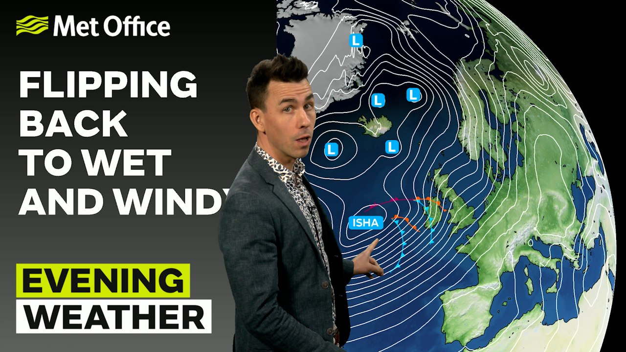 Met Office Evening Weather Forecast 19/01/24 - Rain and some snow in north, south dry.