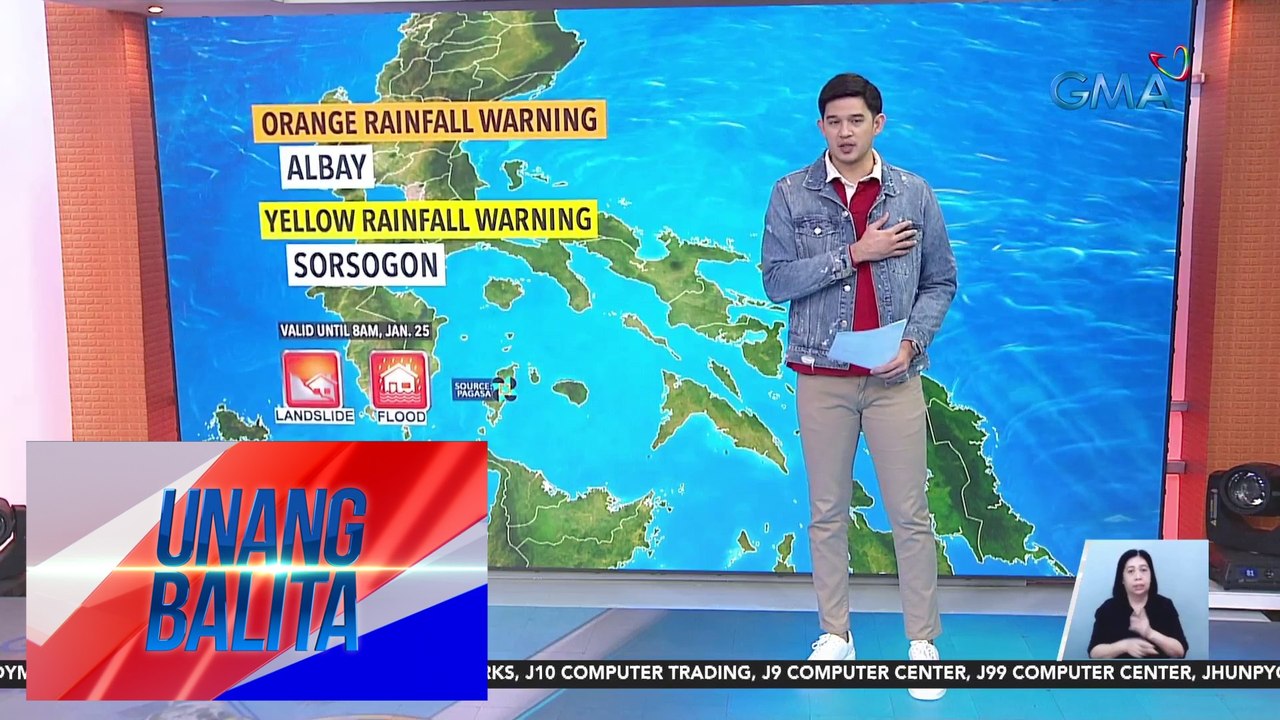 Orange rainfall warning, nakataas sa Albay; Yellow rainfall warning, nakataas sa Sorsogon - Weather update today as of 7:09 a.m. (January 25, 2024) | UB