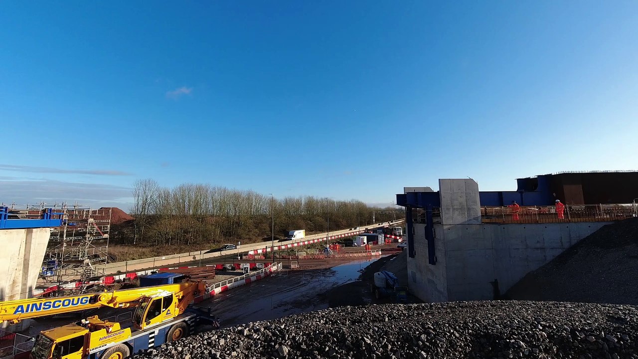 Timelapse footage: HS2 moves first huge Delta Junction viaduct section over M4