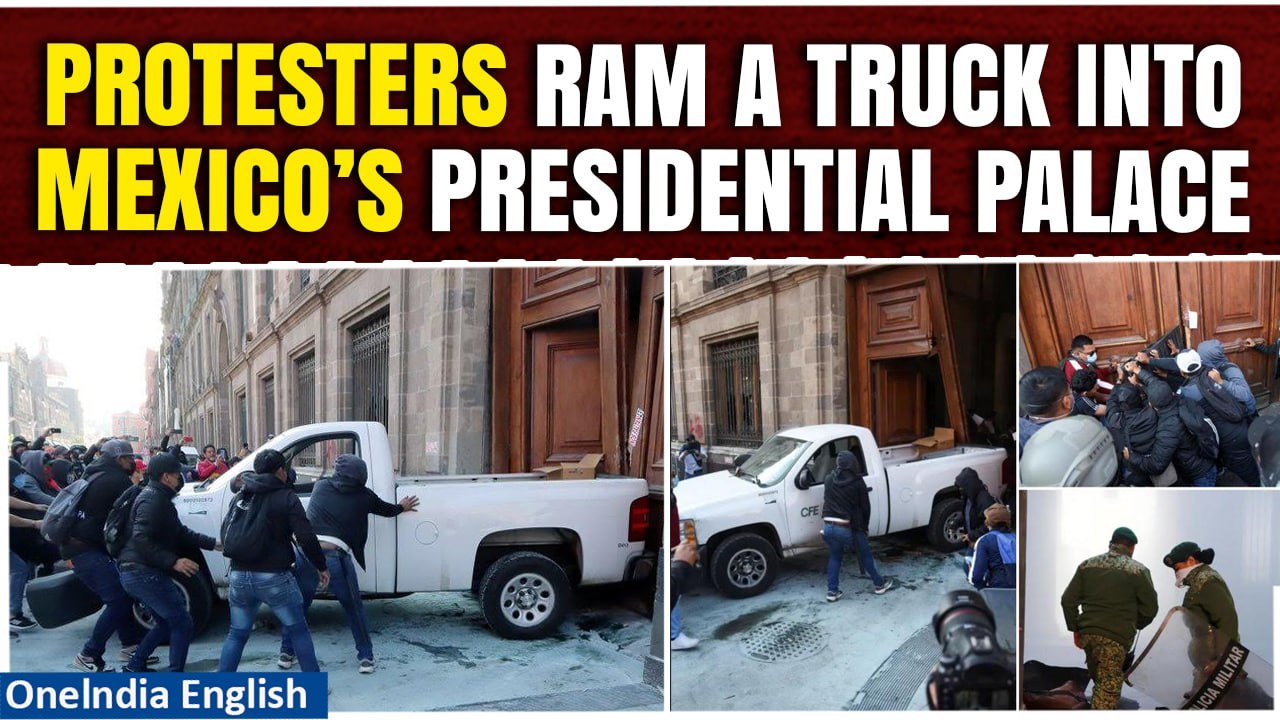 Mexico: Protesters knock down door of presidential palace over disappearance of students | Oneindia