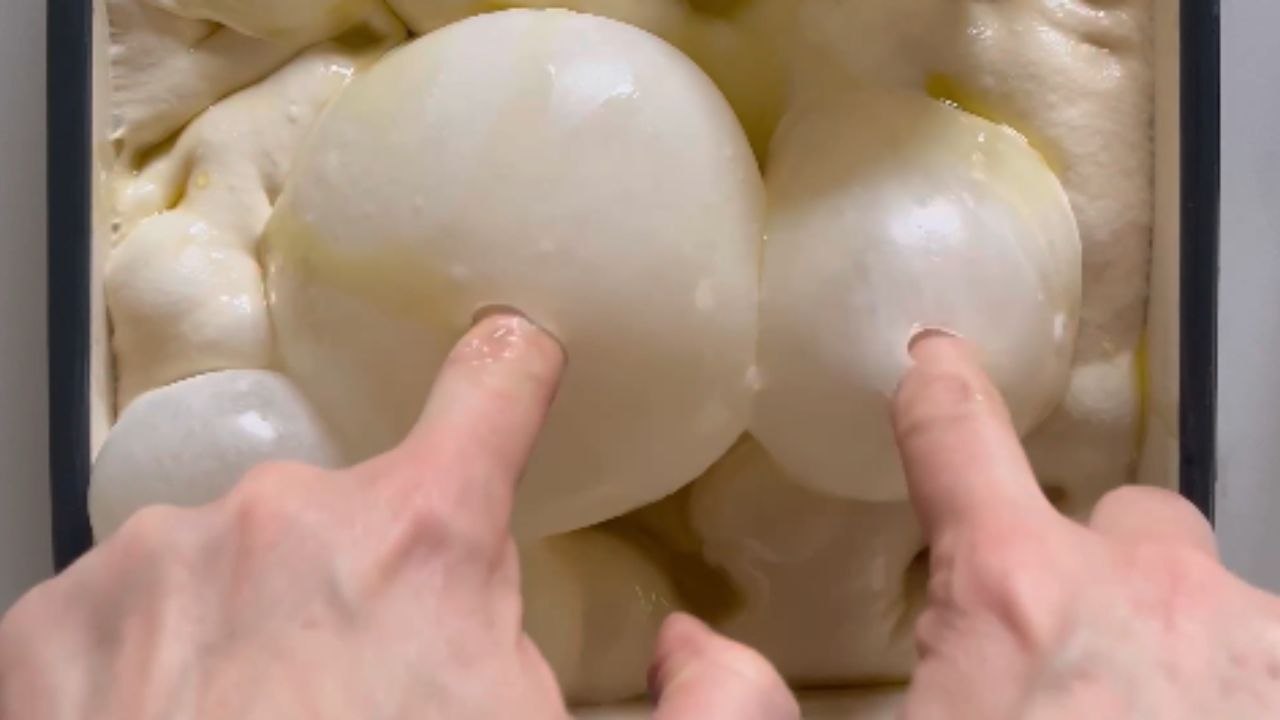 Chef shares her video of making big-bubble, no knead Focaccia Bread *Satisfying*