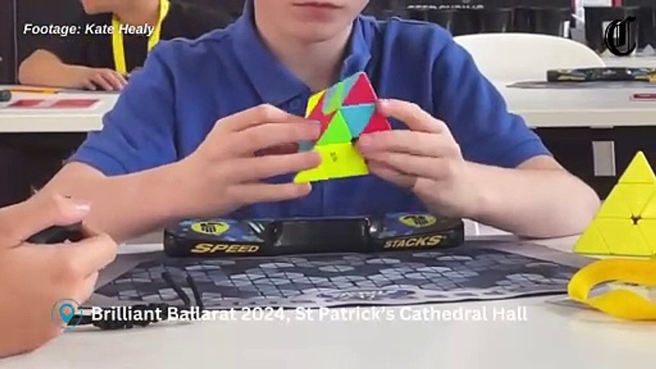 Daniel Lewis, 10, shows off his speed cubing skills at Brilliant Ballarat 2024