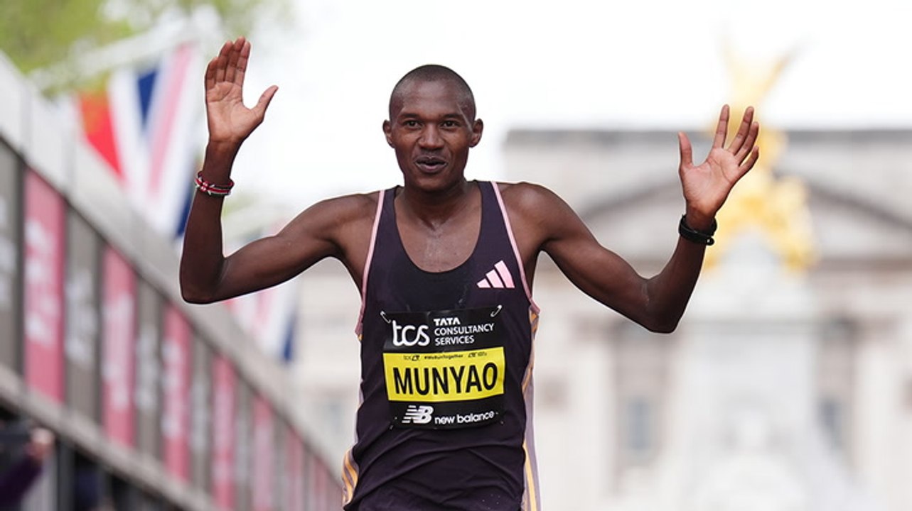 London Marathon: Alexander Mutiso Munyao crosses line to win as Britain’s Emile Cairess makes podium