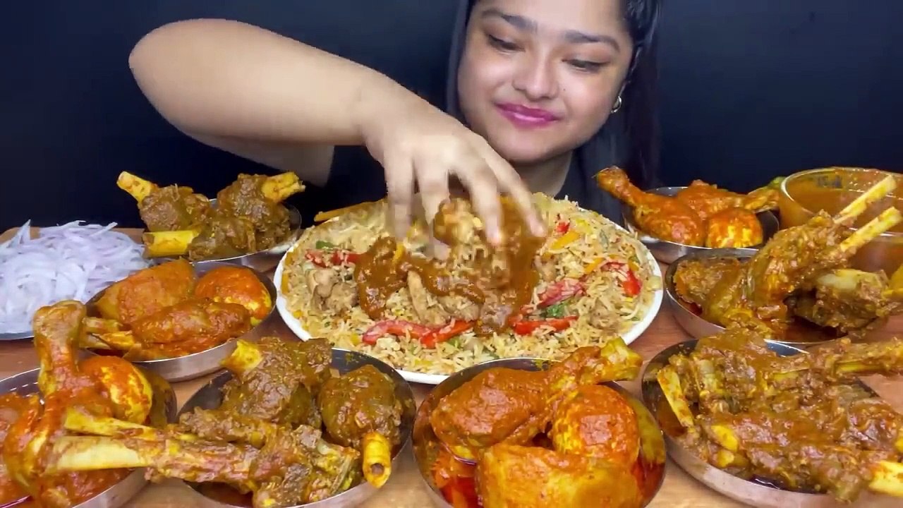 SPICY MUTTON CURRY  SPICY CHICKEN CURRY AND SPICY EGG CURRY WITH CHICKEN AND VEGETABLE FRIED RICE