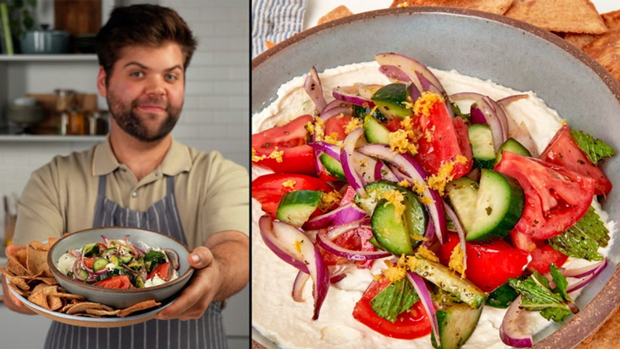 How to Make Tomato Cucumber Salad Over Whipped Feta