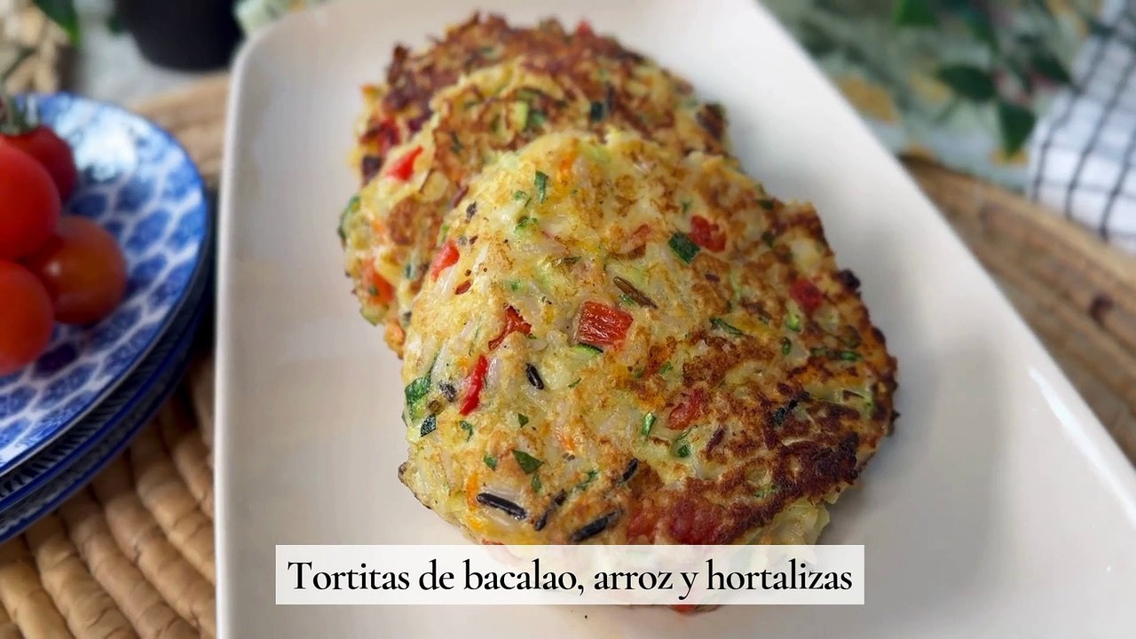 Tortitas de bacalao, arroz y hortalizas