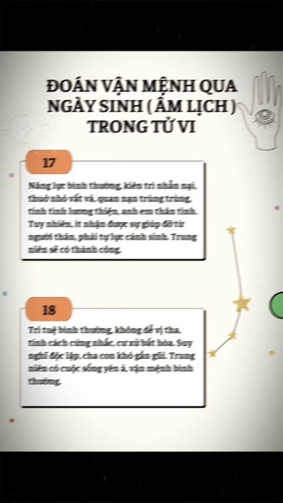 Đoán vận mệnh qua ngày sinh (âm lịch ) trong tử tử vi.Phần 3