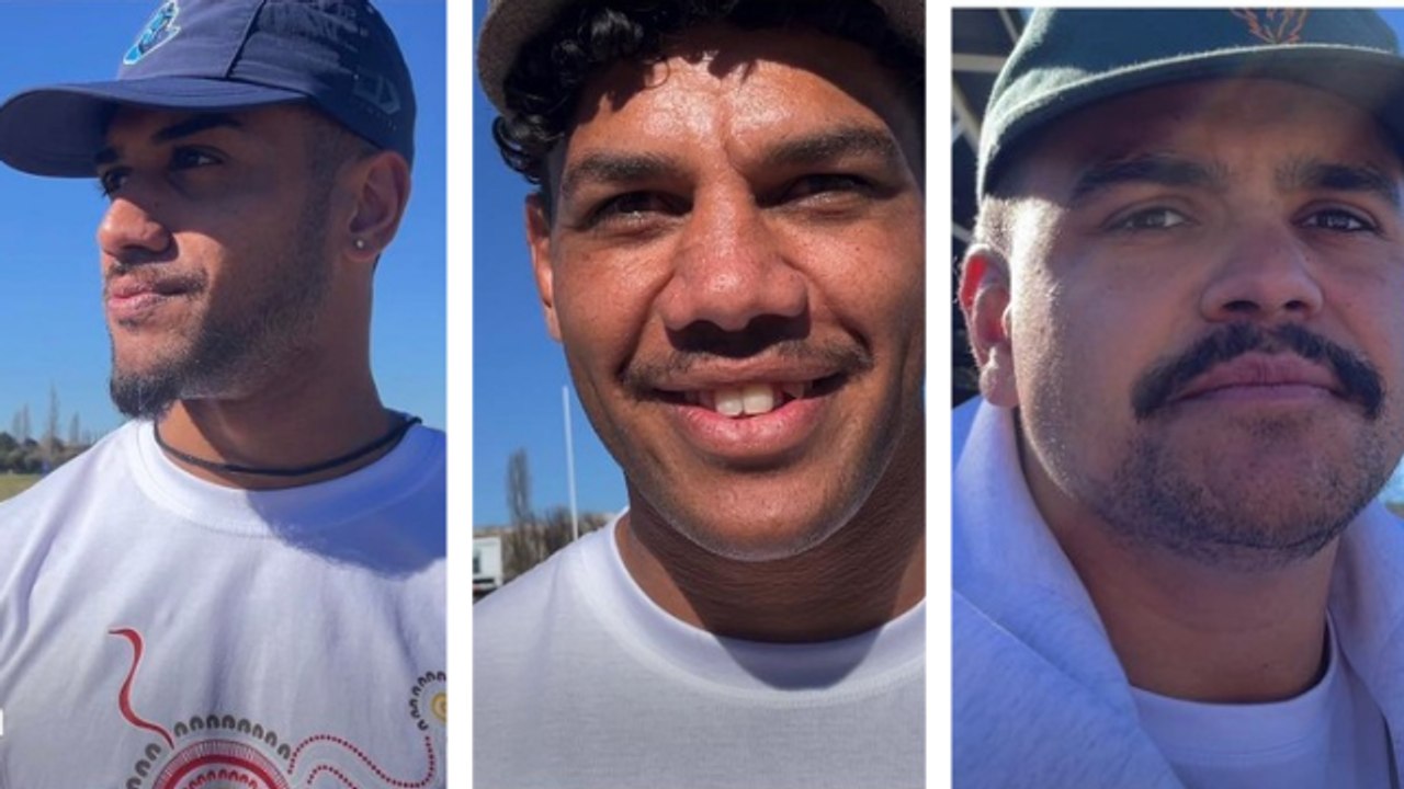 Alofiana Khan-Pereira, Brian Kelly and Latrell Mitchell in Armidale