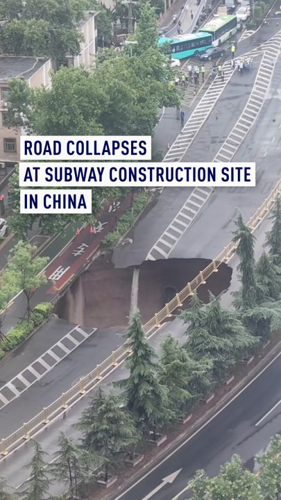 Road collapses at subway construction site in China