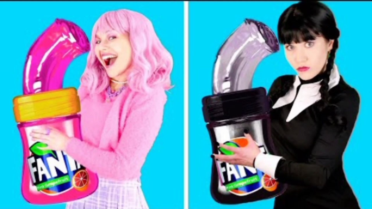 PINK VS BLACK FOOD CHALLENGE!  Eating Only 1 Color Challenge, Wednesday VS Enid by Gotcha! Viral