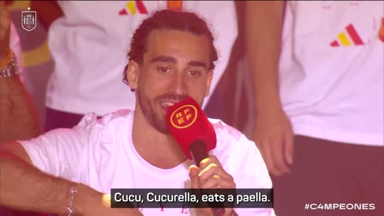 Cucurella sings his song to ecstatic Spanish fans