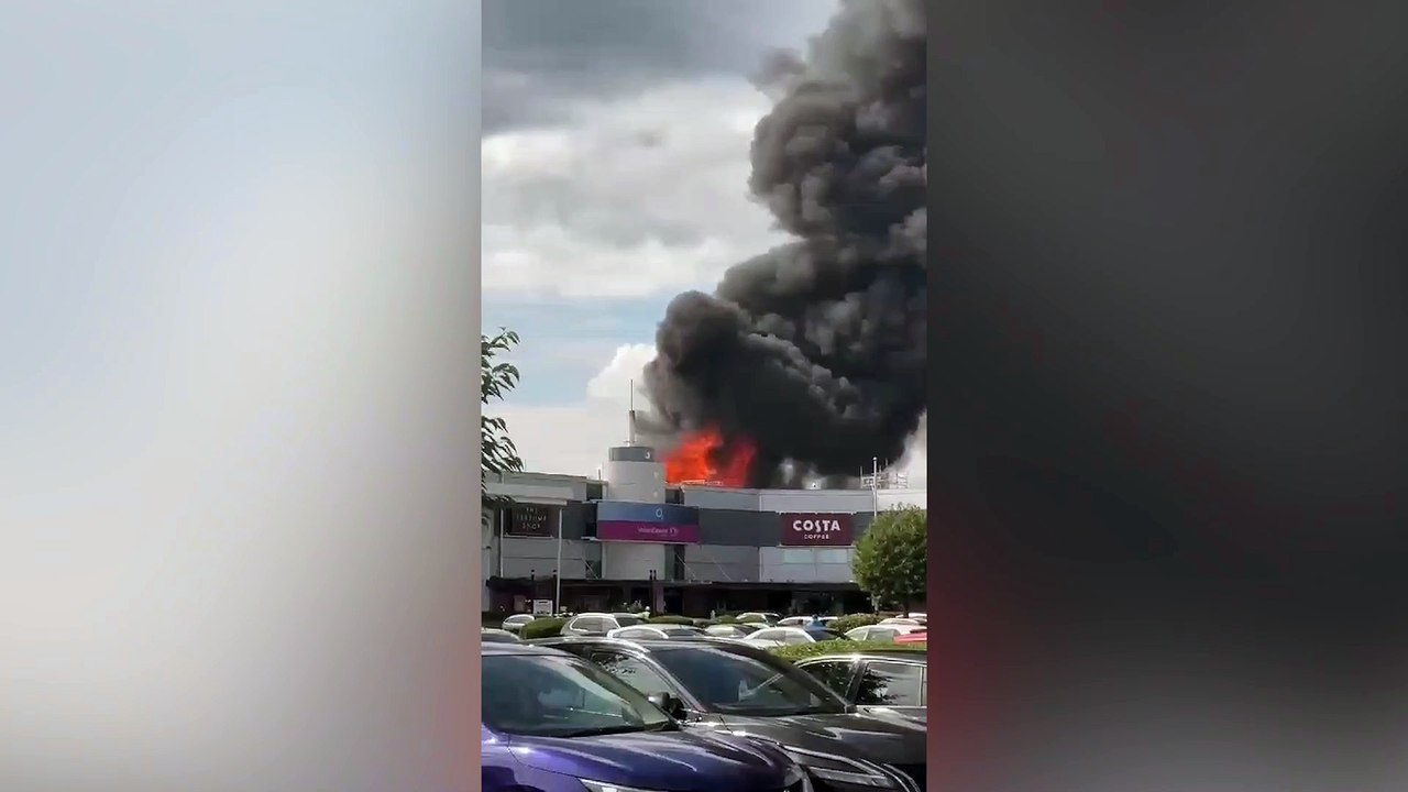 Flames rage through factory as plumes of smoke rise into air