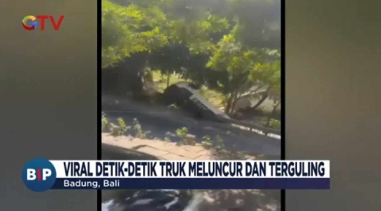 Viral! Truk Meluncur dan Terguling Tak Kuat Menanjak di Jalan Goa Gong Badung Bali
