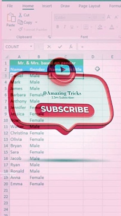 How to add MR. And Mrs faster in excel for beginners No.20