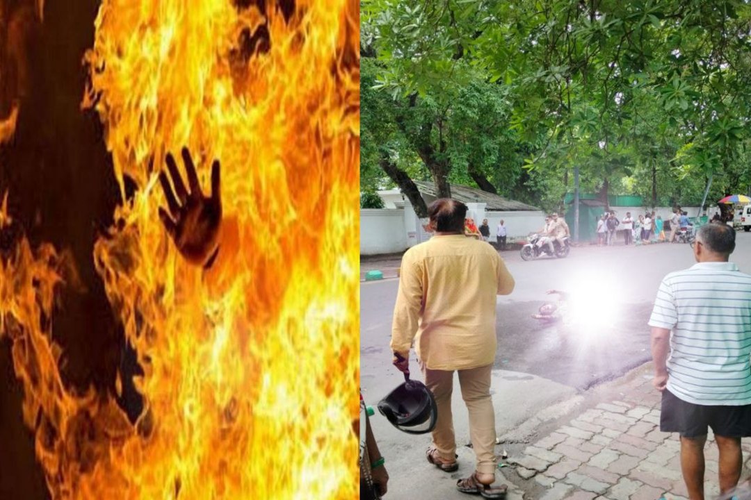 लखनऊ में महिला ने सड़क पर लगाई आग, पति पर प्रताड़ना का आरोप