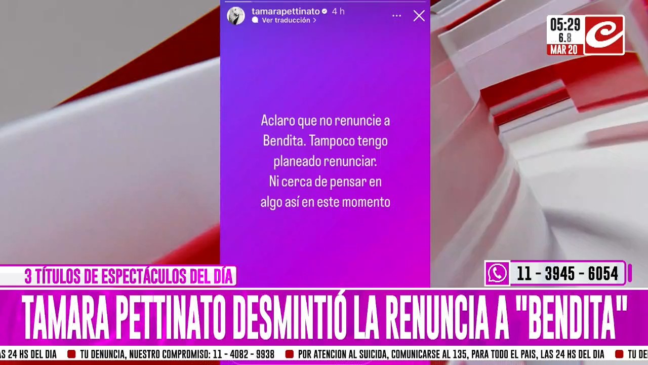 Tamara Pettinato desmintió la renuncia a "Bendita"