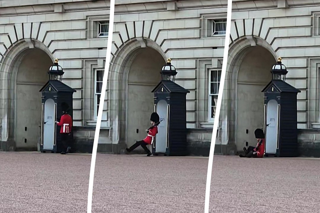 Buckingham Palace guard slips and lands on his bum