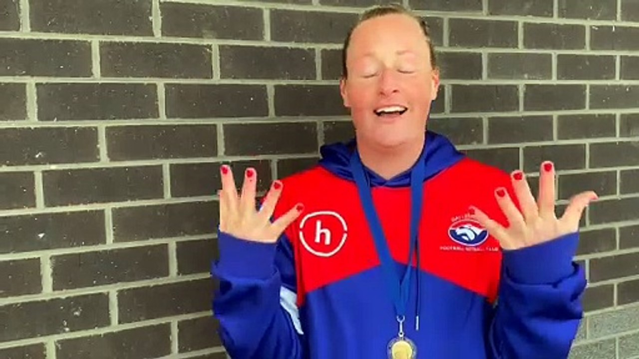 Daylesford coach Carly Luke talks after her club's grand final win