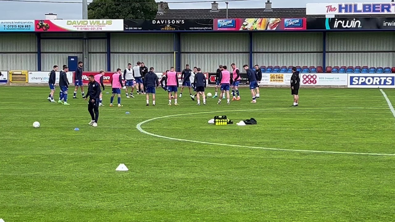 Loughgall warm-up drills before facing Cliftonville