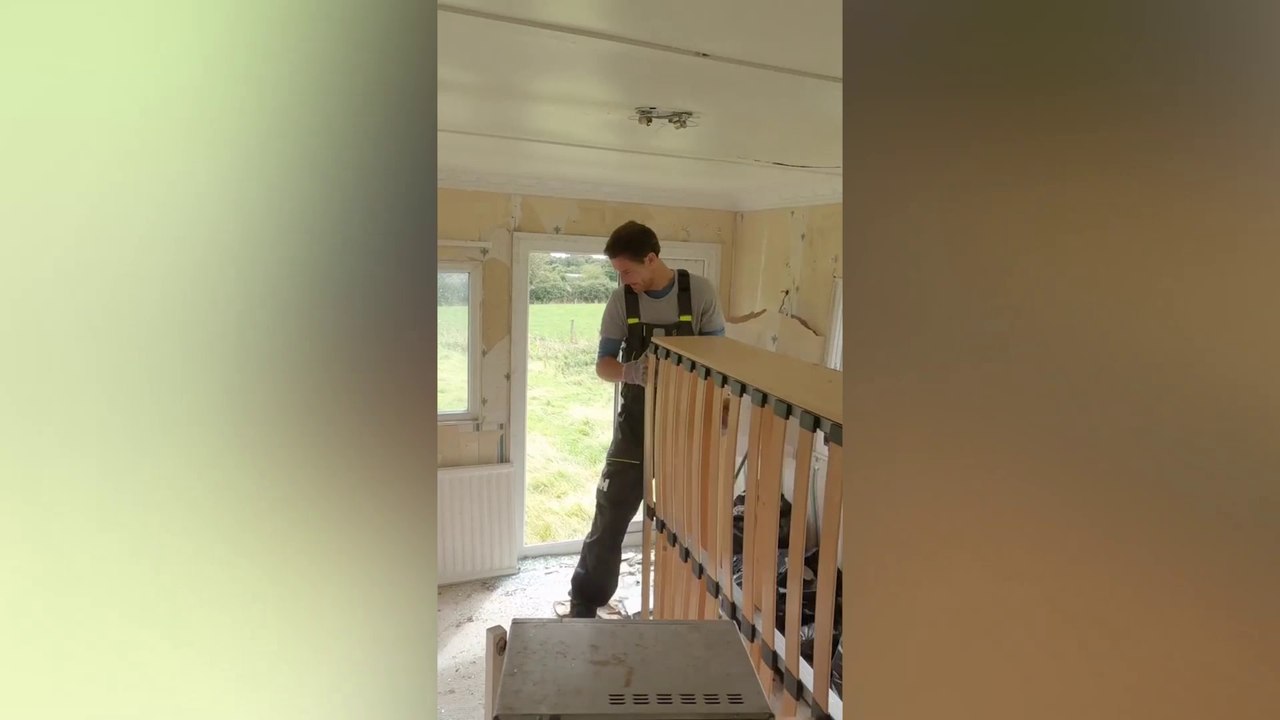 Man works to transform static caravan into log cabin