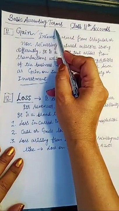 WHAT IS GAIN? ACCOUNTS. CLASS 11TH .BASIC ACCOUNTING TERMS. CHAPTER 2.