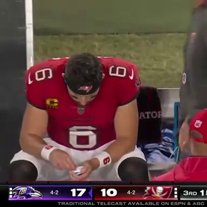 Baker Mayfield is caught using tobacco pouches during the game against Ravens