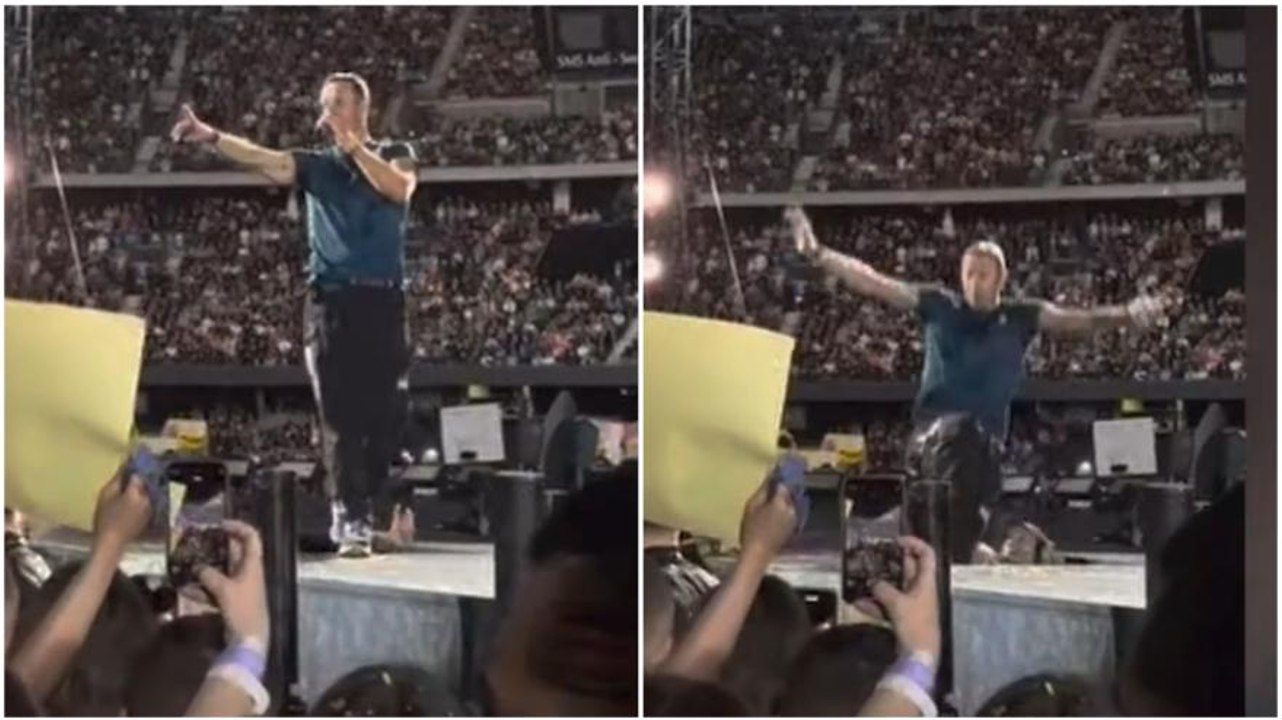 Chris Martin dei Coldplay cade in una botola