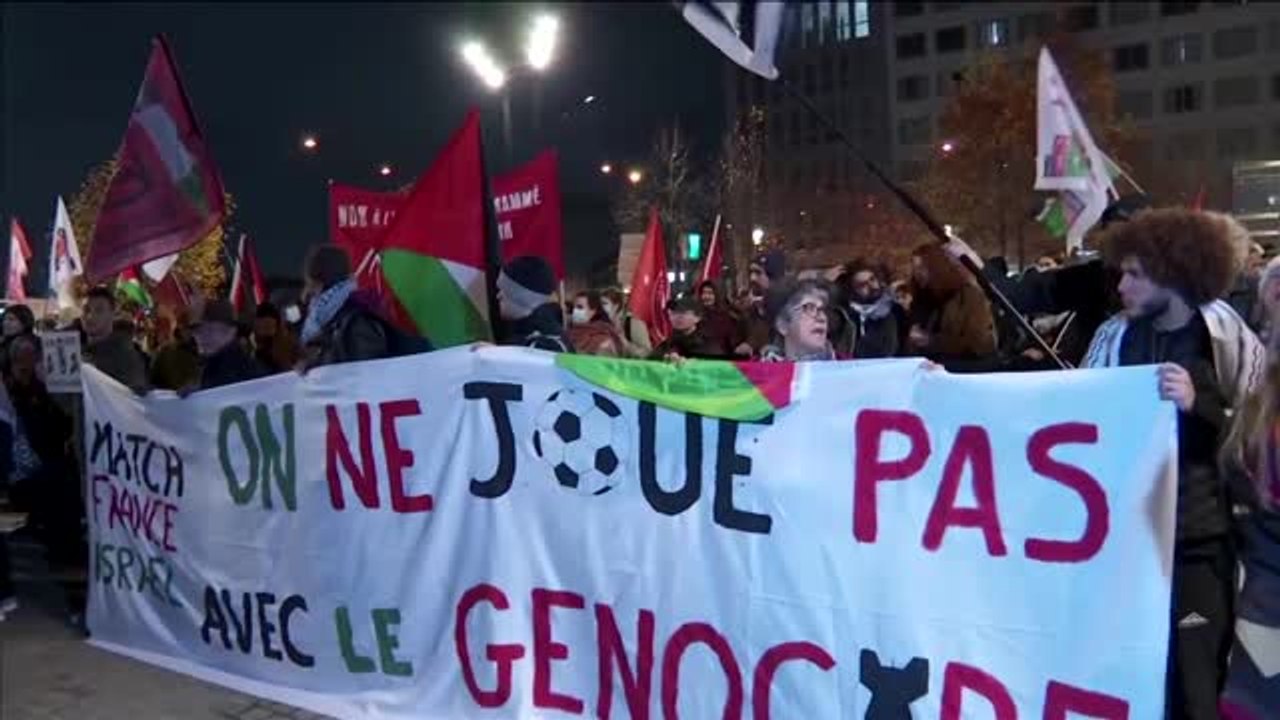Pro-Palestinian supporters protest Israeli football team's presence in France
