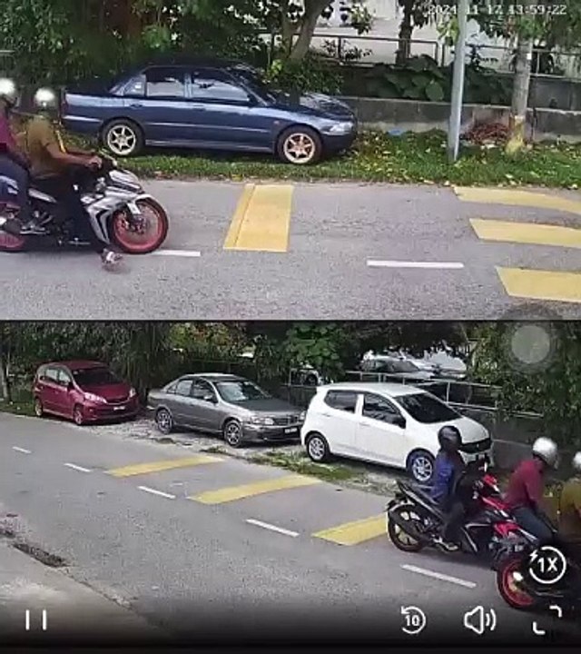 2摩托车匪掠夺包包  女骑士连人带摩托车摔倒