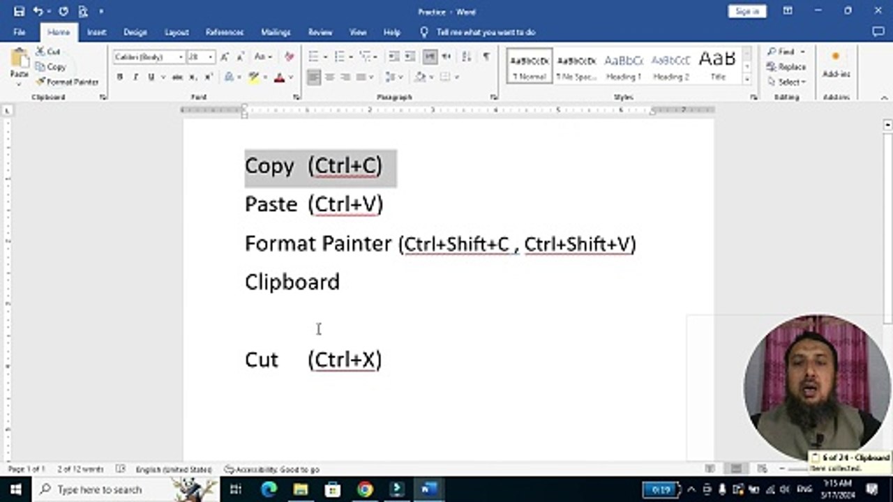 How to use Clipboard in MS Word 2024