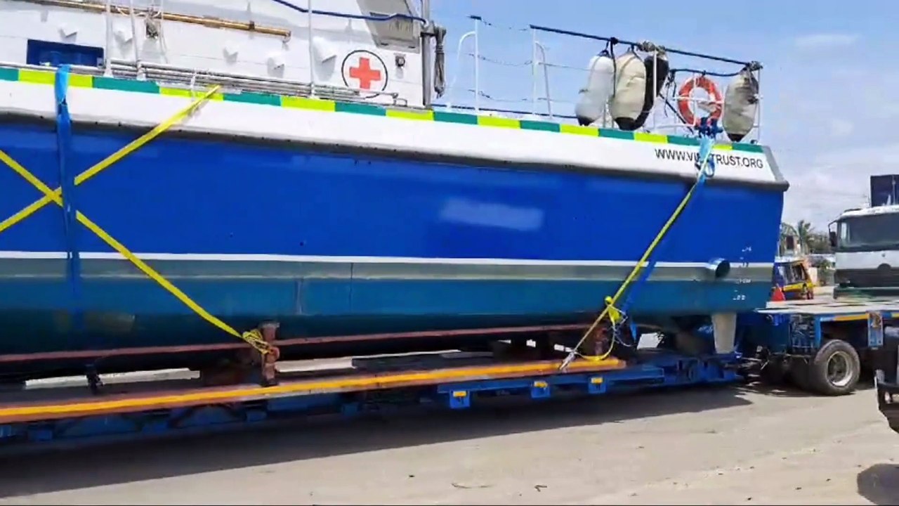 Former HMS Scimitar MV Lady Jean arrives in Lake Victoria from Portsmouth