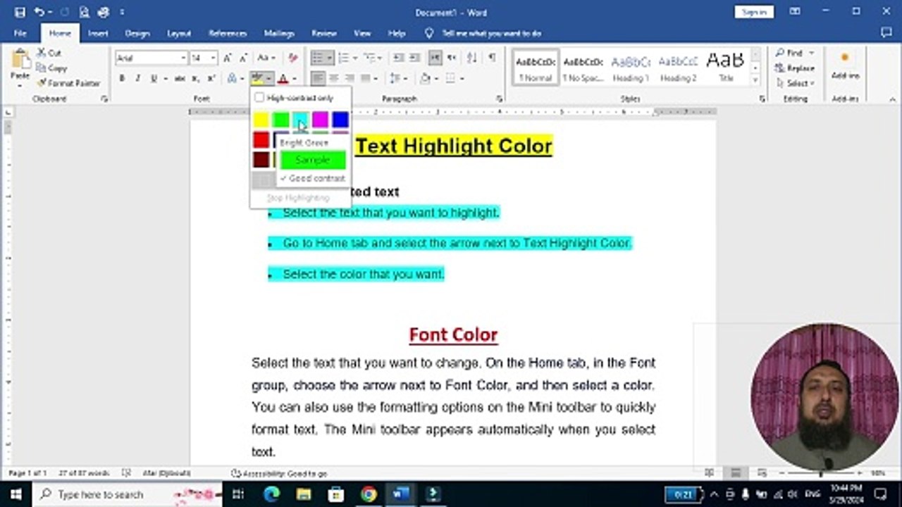 How to Use Text Highlight and font Color in Microsoft Word 2019