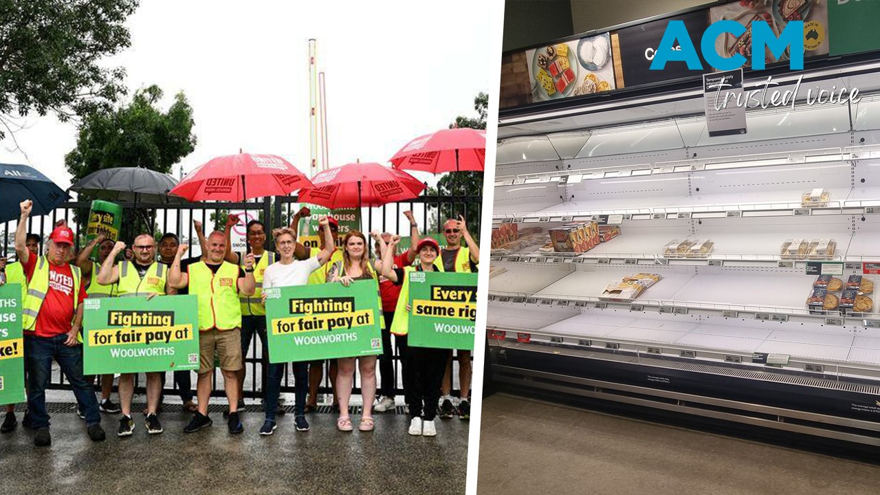 Supermarket shelves left empty as Woolworths workers picket factory