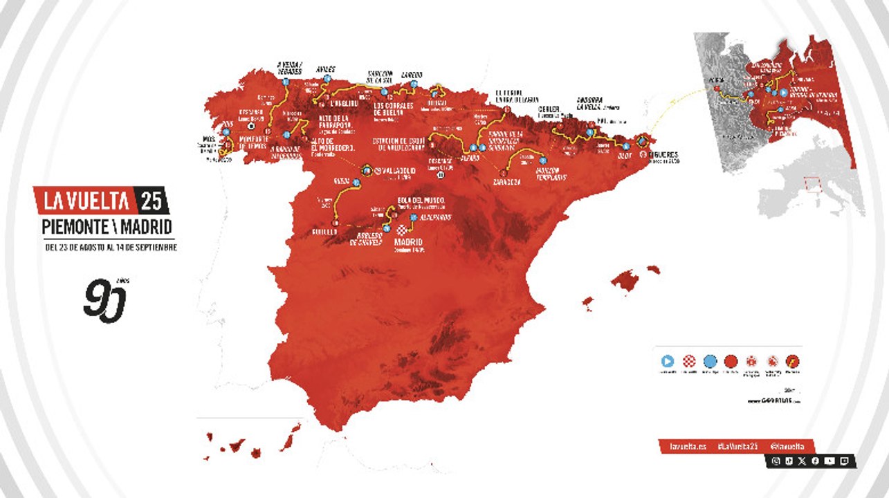 Cyclisme - La Vuelta 2025 - Le parcours du 80e Tour d'Espagne, du 23 août au 14 septembre 2025