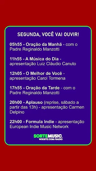 PROGRAMAÇÃO DE SEGUNDA